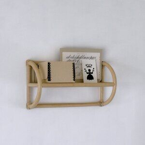 80's Vintage Light Wash Rattan Wall Shelf
